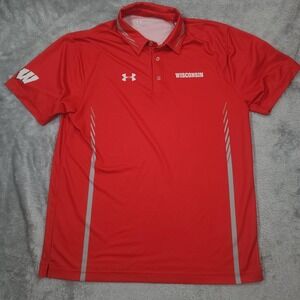 Wisconsin Badgers Shirt Mens Large Red NCAA Basketball Under Armour Polo Top